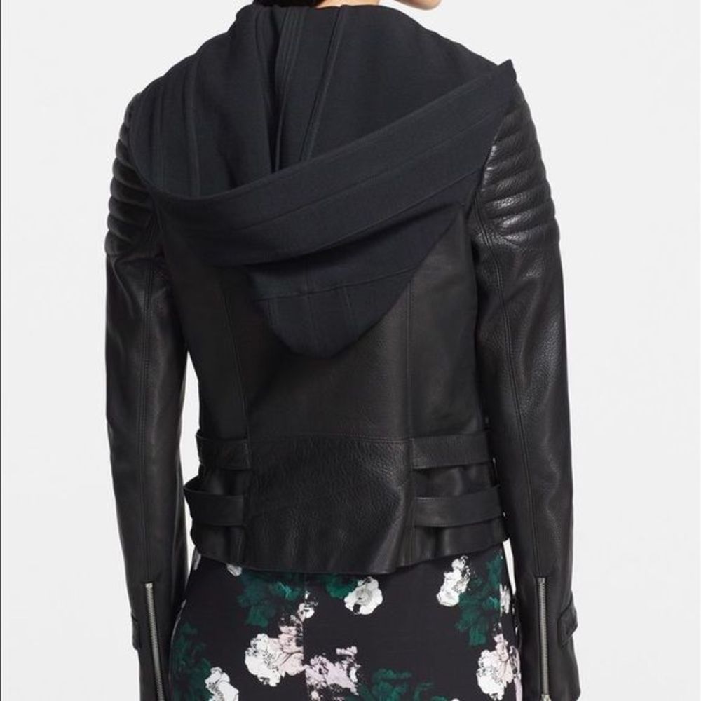 A.L.C. Hooded Black Leather Biker Jacket with removable hood. 12 NWT Pristine - Picture 3 of 12